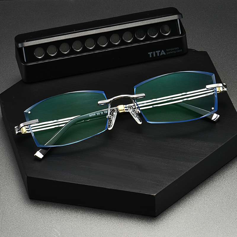 Myopia glasses men frameless glasses frame Ultra-light pure titanium without screws Finished color-changing glasses with degree cut edge