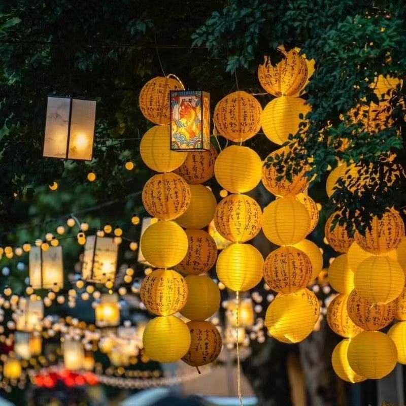 Outdoor Scene Decoration with Luminous Chinese-Style Waterproof Cloth Lampshades, Silk Cloth Lanterns, Courtyard Decoration, String Hanging Lanterns Outdoor Scene Decoration with Luminous Chinese-Style Waterproof Cloth Lampshades, Silk Cloth Lanterns, Courtyard Decoration, String Hanging Lanterns