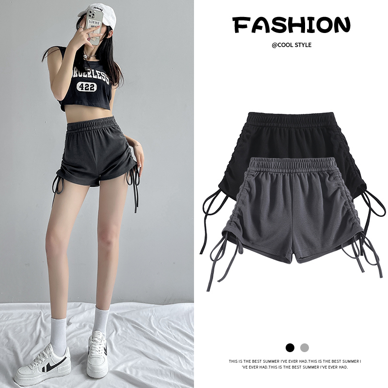 Drawstring Pleated Pants for Women, New Summer Style, High-Waisted American Style, Loose Casual Hot Pants, Thin Sports Style Shorts