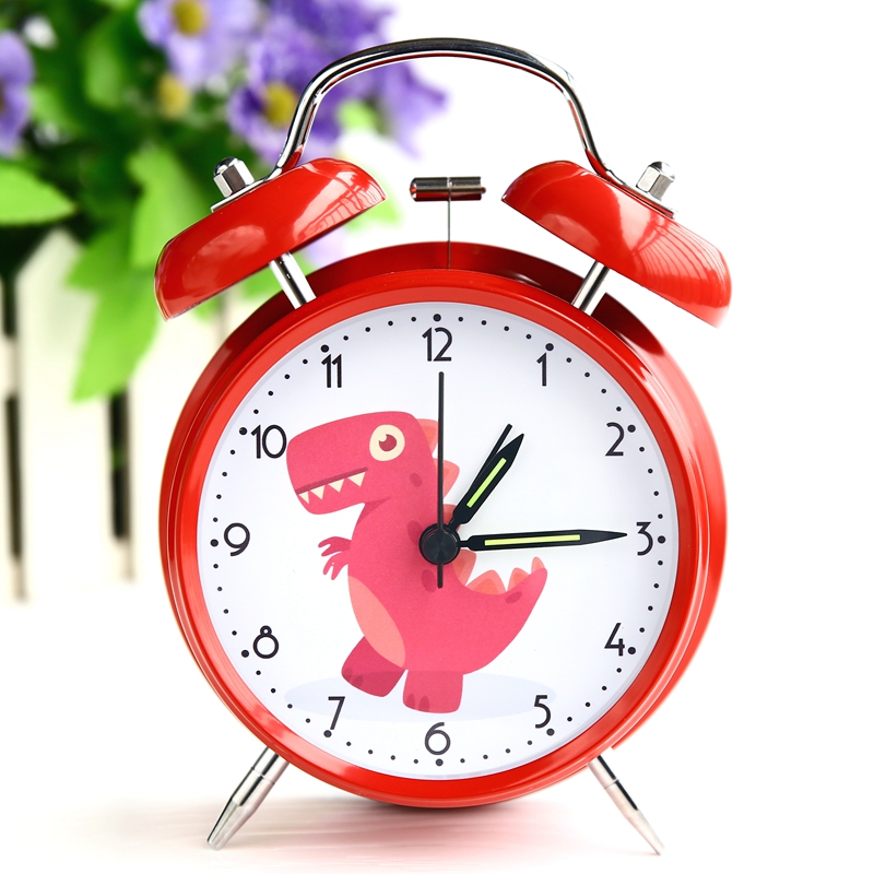 Dinosaur kid cartoon bedroom desktop alarm clock table loud muted student child pointer cartoon metal to ring