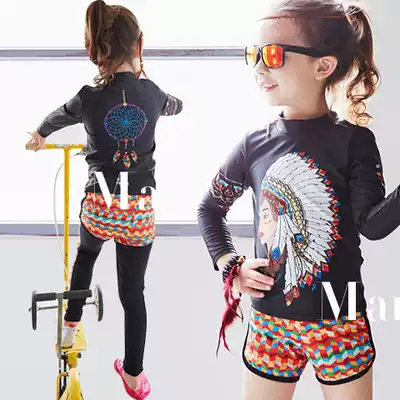 Children's swimsuit girl Zhongdong student two-piece long sleeve sunscreen quick-drying Korean diving suit baby swimsuit