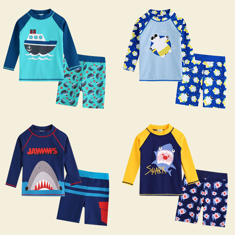 Boy Two style swimwear long sleeve beach sun protection CUHK Boy speed dry cartoon student cute baby spa swimsuit
