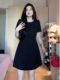 Plus size fat mm French pearl collar puff sleeve waist dress women's summer high-end birthday dress little black dress