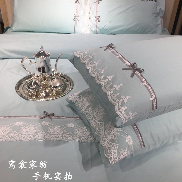 gia đình Hàn Quốc bốn bông ren công chúa gió màu bông chăn Khăn giường 1,5 1.8m doanh nghiệp giường - Bộ đồ giường bốn mảnh chăn ga gối đệm hanvico giảm giá