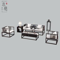  New Chinese solid wood sofa Modern Chinese zen sofa combination Hotel bed and breakfast model room sales office sofa and chair