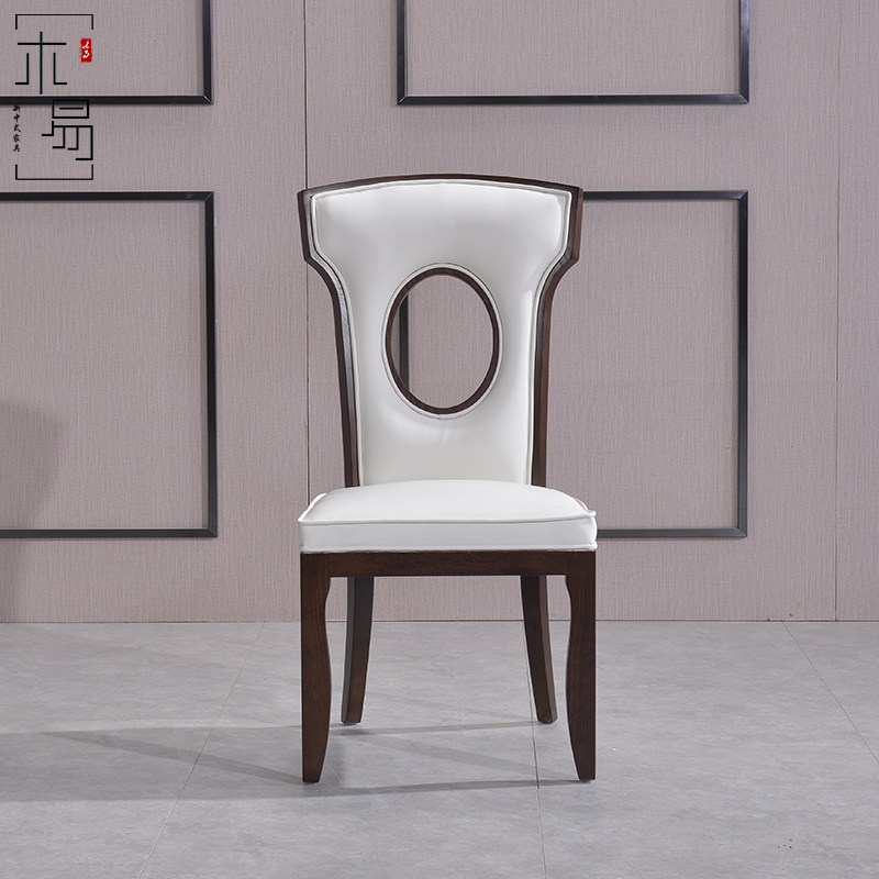 New Chinese Solid Wood Dining Chair Modern Minima Dining Room Leather dining chair Hotel Villa Prototype Room Light Lavish Dining Chair Customised