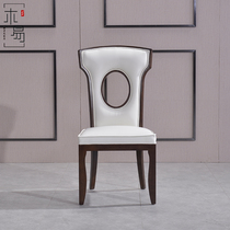  New Chinese style solid wood dining chair Modern minimalist restaurant leather art dining chair Hotel villa model room Light luxury dining chair customization