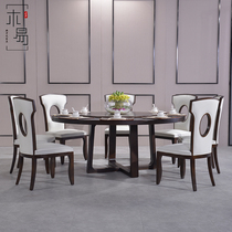  New Chinese dining table dining chair combination Hotel turntable large round table Restaurant household solid wood table Club large round table customization