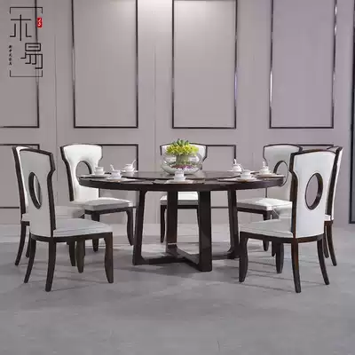 New Chinese dining table dining chair combination Hotel turntable large round table Dining room household solid wood table Club large round table customization