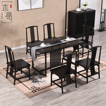 New Chinese dining table and chair combination Modern Chinese solid wood rectangular dining table Hotel bed and breakfast restaurant furniture customization
