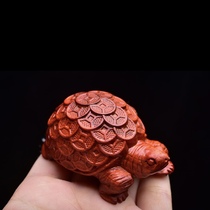 Boutique big-leaf red sandalwood mahogany carving money turtle handle ornaments small golden toad portable ornaments creative wealth of the world