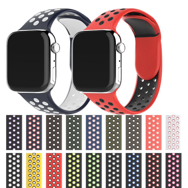 Suitable for Apple Two-Tone Silicone Nike Watch Band, Nike Perforated Apple iWatch Breathable Sports Watch Band