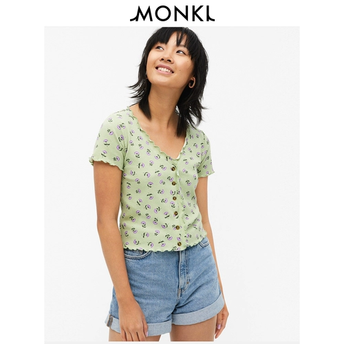 [Asia Limited Series] Monki2021 New V -Neck Clabical T -Find Slimbing Shрущая верхняя часть 0943011