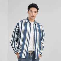 Tide brand mens striped shirt jacket spring and autumn cotton casual long sleeve shirt Joker slim slim jacket jacket men