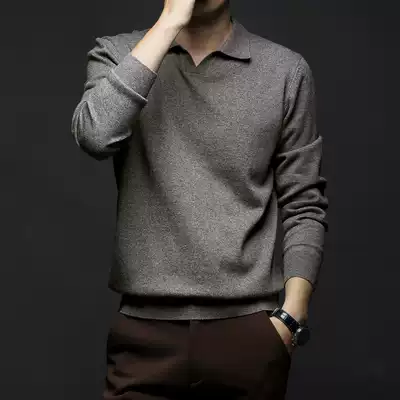 Autumn and winter men's lapel cashmere sweater V neck top bottom long sleeve T-shirt knitted cardigan sweater middle-aged sweater men's