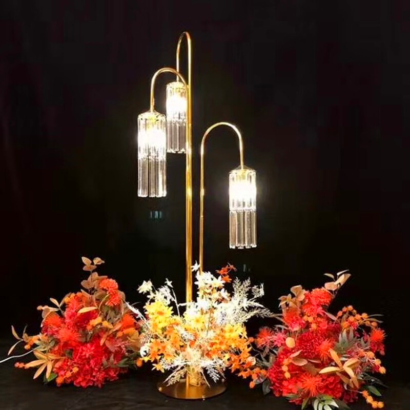 New wedding iron props three head crystal lamp road to wedding stage scene layout welcoming zone decoration