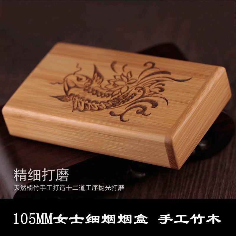 Artisanal Bamboo Wood Cigarette Box Creativity 20 Clothing Whole Pack Hard Case Soft Bag Lady Fine Tobacco Box 105mm Love Sherig Gate