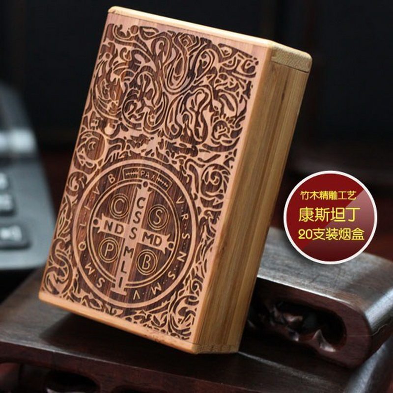 Creative Artisanal Solid Wood Cigarette Case 20 Clothing Whole Pack Hard Case Soft Packs Cigarette Box Personality Carve wood Tobacco Silk Containing Box