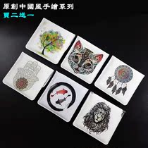 Original Chinese style hand-painted series portable ashtray bag Men and women carry ashtray bag ashtray coin purse storage bag