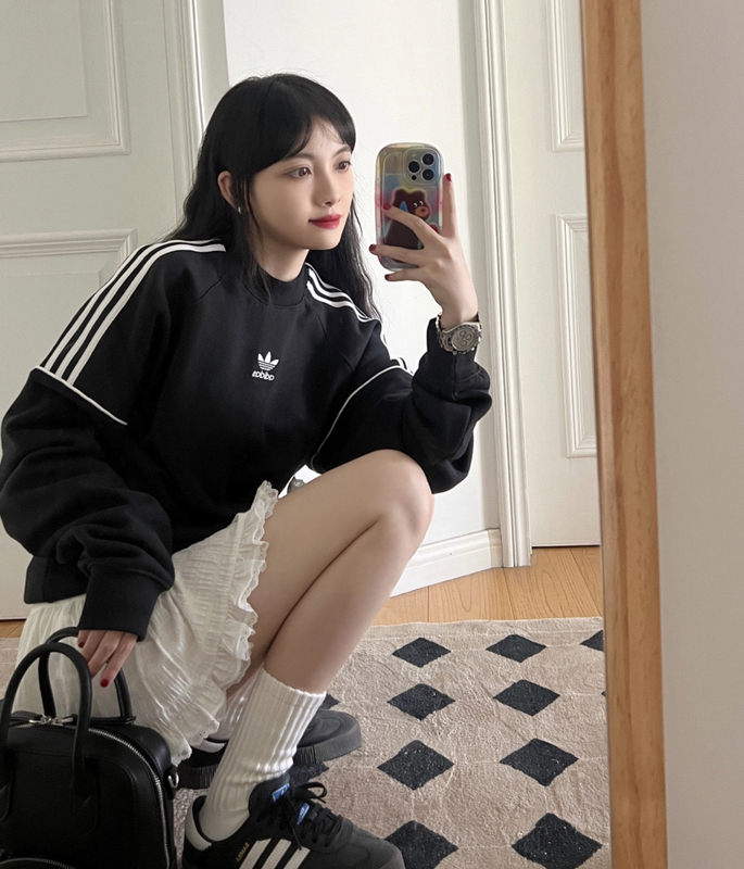 Adidas Trefoil Retro American-Style Striped Three-Stripe Unisex Sweatshirt Campus Style Hk7344 Hk7345