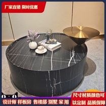 Light luxury stainless steel round high and low tea table modern personality coffee table designer living room household coffee table marble