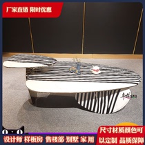Light luxury stainless steel designer high and low tea table zebra living room coffee table marble combination table side small apartment