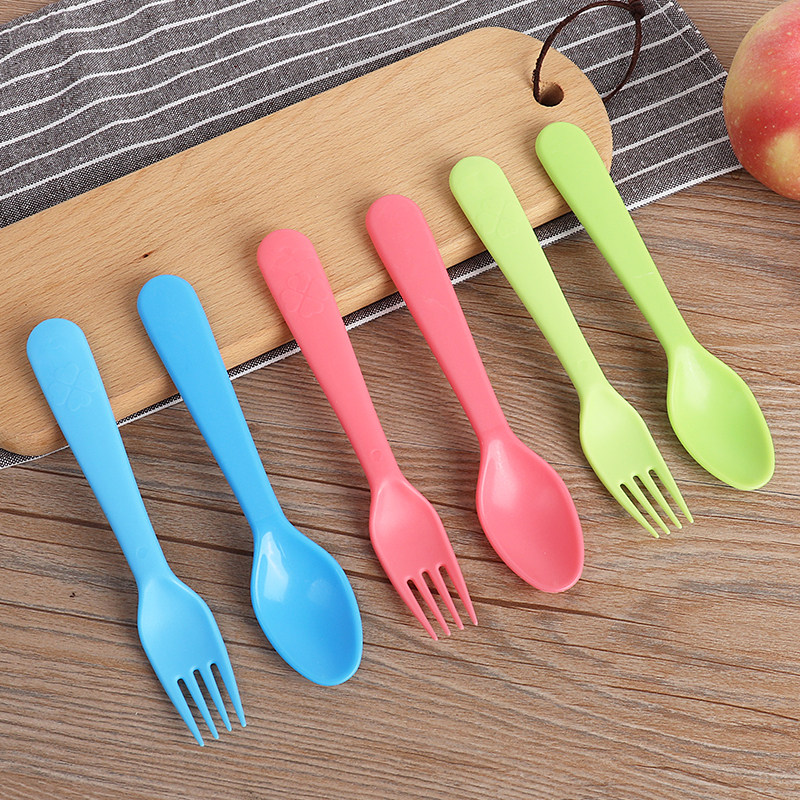Children Fruits Plastic Fork Safety Spoon Without Hurting Mouth Knife Fork Cake Fork Thickening Durable Noodle Four Teeth Fork