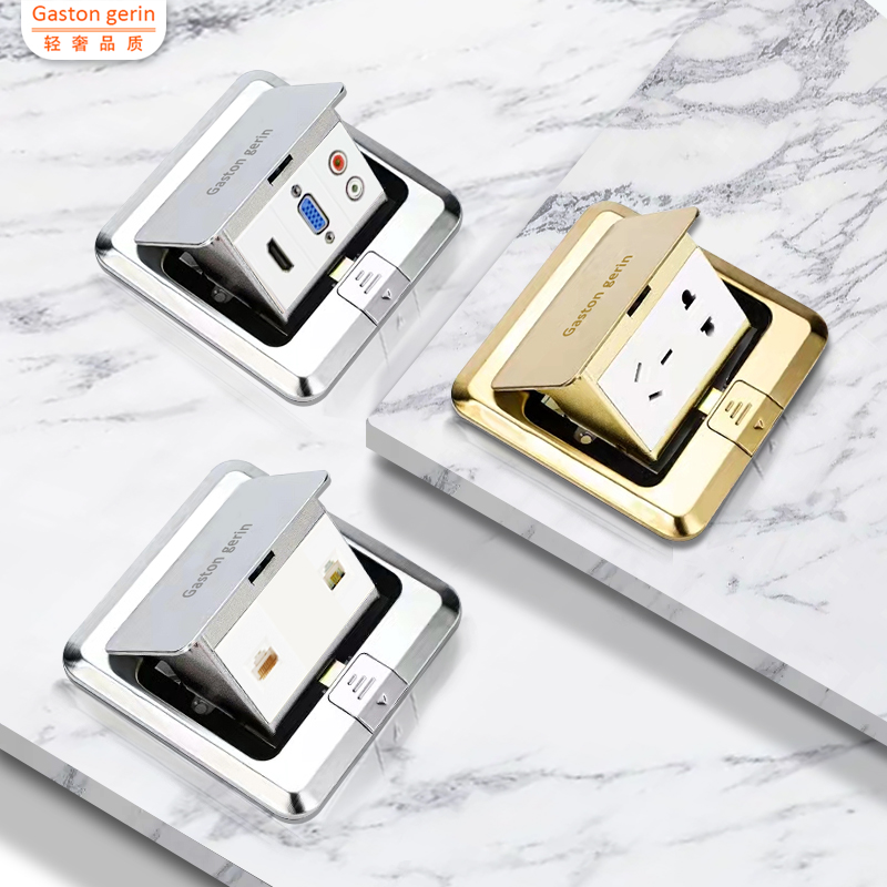 Stainless steel ground socket ground waterproof network floor 16a ultra-thin all copper hidden vga audio hdmi ground plug