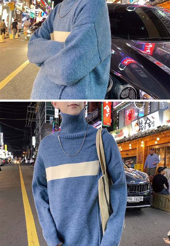 Văn học nam nữ cửa hàng áo len nam phiên bản Hàn Quốc của xu hướng cổ áo len cao cổ áo len mùa đông áo khoác học sinh nam áo cardigan nam