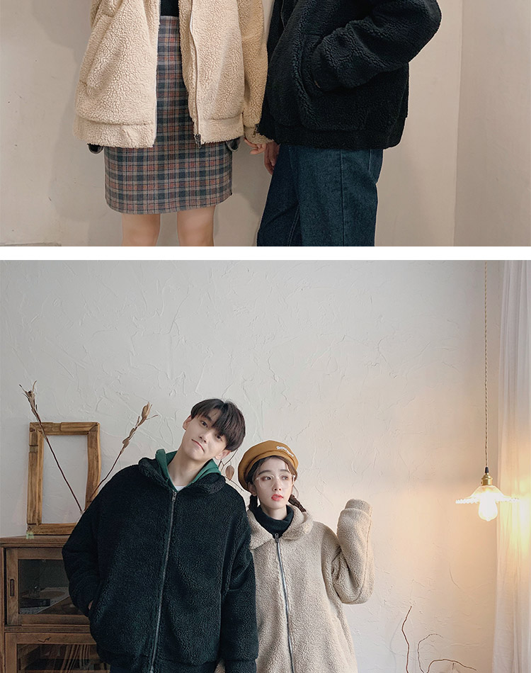 Văn học nam nữ mua sắm ve áo cotton nam mùa đông Phiên bản Hàn Quốc của xu hướng đôi nam nữ áo khoác len lông cừu mùa đông nam áo khoác cặp