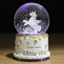 Crystal ball eight-tone box girl floating snow flowers unicorn Music box Magic Ice and Snow Birthday Childrens Festival Gifts
