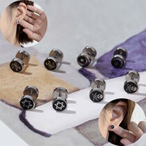 Japan and South Korea dumbbell earrings trend men and women simple cool bully titanium steel Korean ear jewelry Crescent skull head ear tide tide tide