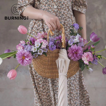 Beiying handmade rattan handle bag flower basket flower basket home storage Indonesian rattan weaving