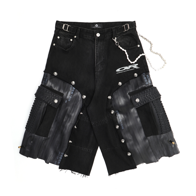 Ourselvesremake Tire Rubber Denim Capri Pants