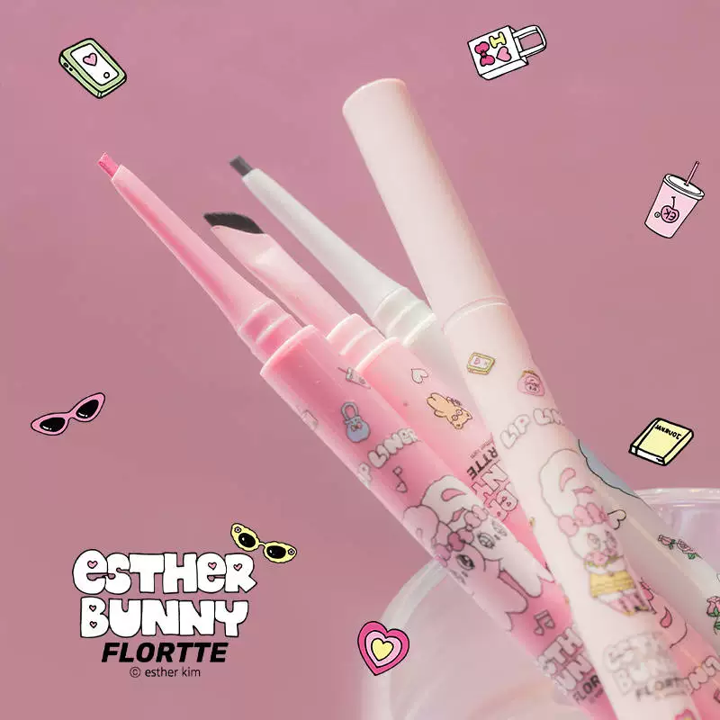 Flortte, двойстрочный карандаш для глаз, гладкая стеклянная черная подводка, длительный эффект