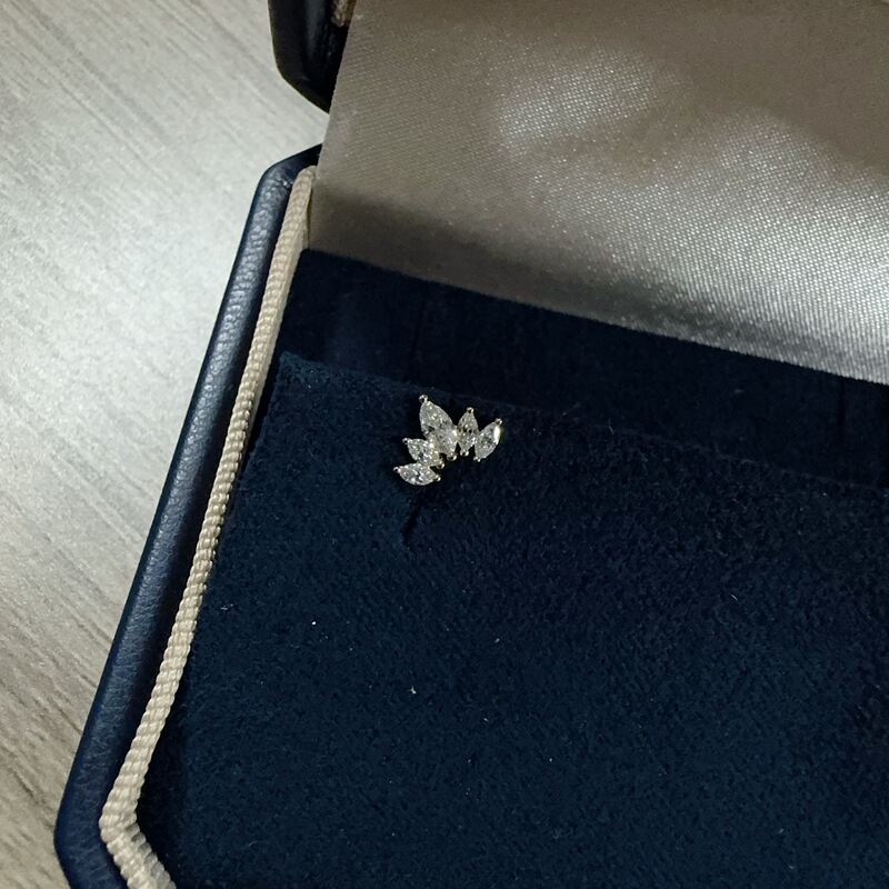 18K Gold Inlaid with Lab-Grown Diamond Crown-Shaped Ear Bone Studs, Ear Canal Studs, Painless Piercing Screws, No Need to Remove While Sleeping