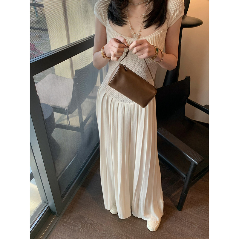 Asm Anna/High-End French Gentle Style Mercerized Wool Combed Cotton Acetate Long Dress Tencel Square Neck Dress Asm Anna/High-End French Gentle Style Mercerized Wool Combed Cotton Acetate Long Dress Tencel Square Neck Dress