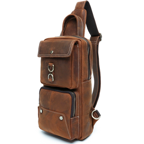 Сумка через плечо, кожаная нагрудная сумка, сумка на одно плечо, рюкзак, из натуральной кожи, воловья кожа