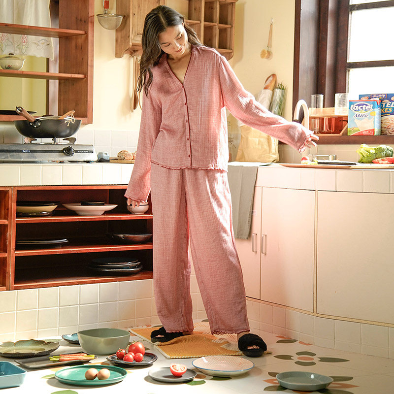 Dodo Cocoa Pyjamas women's clothes 2022 New spring and autumn in pure cotton V collar Long sleeves Summer home Home Suit Thin