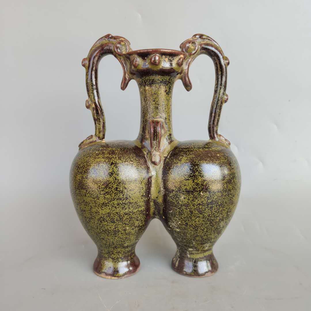 Song Yue Kiln Tea Leaves Glazed Double Ear Porcelain Bottle Twins Pendulum Pieces Ancient Play Antique Old Stock Old Goods Collection Ancient Porcelain Fidelity-Taobao