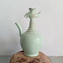 Song Ru Kiln Green glaze open piece chicken head pot Antique antique antique porcelain Five famous kilns Home furnishings Bogu rack ornaments