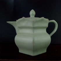 Song Ru Kiln Green glaze open piece cap increase pot Antique antique antique antique old porcelain ornaments Old goods old goods collection