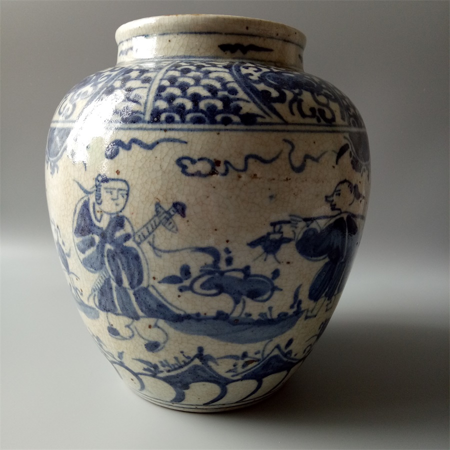Ming blue and white figures Gao Shitu pot antique porcelain old goods antique collection home decoration boutique