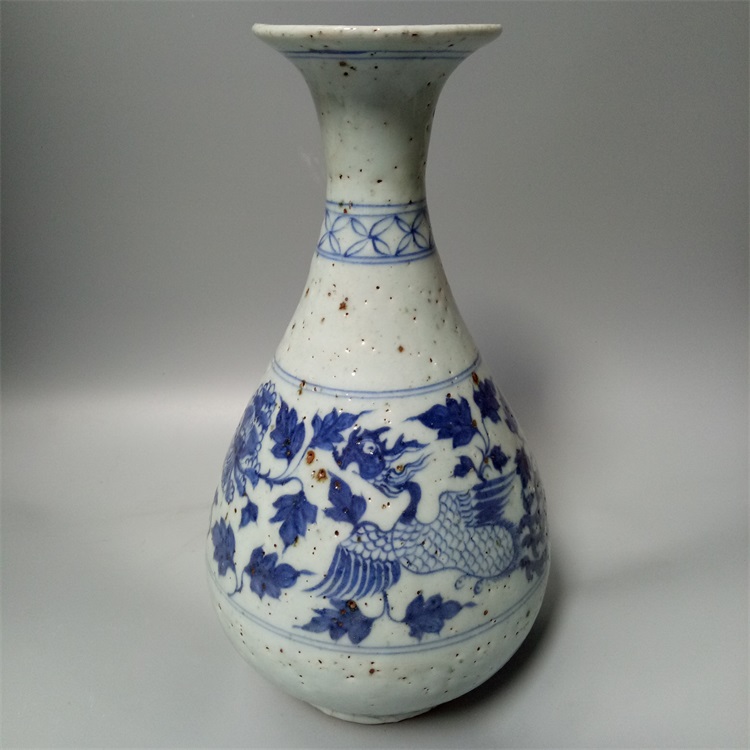 Yuan Qingfeng pattern flower jade pot spring bottle antique antique collection old decoration high imitation hand-painted antique porcelain