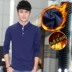 Tay áo dài nam cộng với nhung dày đứng cổ áo T-shirt đơn mảnh có thể mặc bên ngoài áo sơ mi ấm đáy quần cotton bên trong quần áo áo giữ nhiệt nam trung niên Áo ấm
