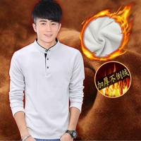 Áo sơ mi nam mùa đông với áo nhung cotton cách nhiệt ấm áp quần áo nam dài tay áo thun máu và nhung dày mùa đông áo phông dài tay