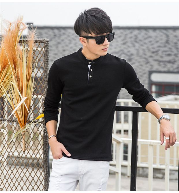Áo cotton nam mùa đông với nhung ấm cách nhiệt quần áo nam dài tay áo thun máu và áo nhung dày mùa đông áo phông rộng nam