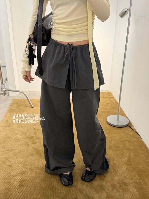 Chicyan American Retro Loose Thin Wide-Leg Faux Two-Piece Paratrooper Pants with a Unique Design, Casual Straight-Leg Pants
