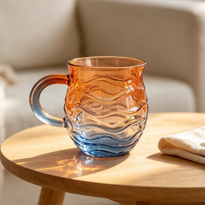 High Borosilicate Sunset Ripple Glass Cup, Color-Contrast Gradient Sunset Cup, Homestay Cafe Coffee Juice Glass Cup High Borosilicate Sunset Ripple Glass Cup, Color-Contrast Gradient Sunset Cup, Homestay Cafe Coffee Juice Glass Cup