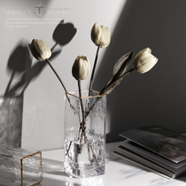 Modern minimalist Phnom Penh glass vase hem Living room transparent water-raised flower arrangement flowers light and luxurious living-room water pewter